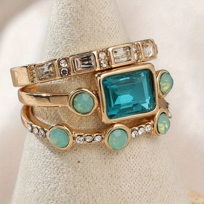 Retro Set of Blue Crystal Rings