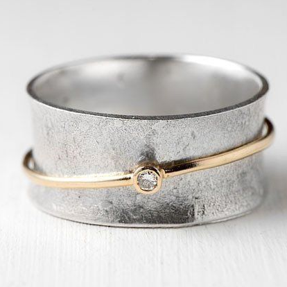 Vintage Goldene Linie Zirkonia Silbers Ring