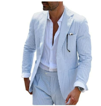 Eleganter Gestreifter Hochzeitsgast Anzug für Herren | Blau