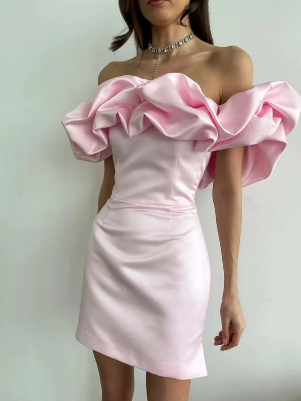 Ezra - Glamouröses Satin Rüschen Kleid Abendgarderobe