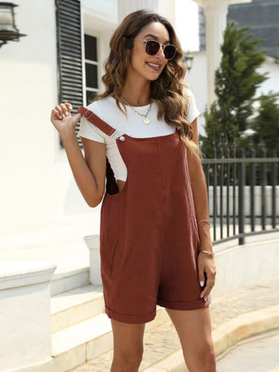 Heidi-Mode | Damen Baumwoll- und Leinenverstellbare Lässige Lockere Overall-Shorts