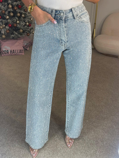 Amelie | Damenjeans Hohe Taille, Glitzernde Details, Dunkelblau