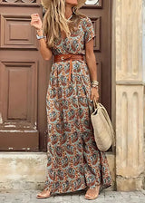 Justine – Florales Damen Maxikleid mit Schlitz in Braun