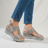 Elinazza | Damen-Keilsandalen mit verstellbarem Riemen in Grau