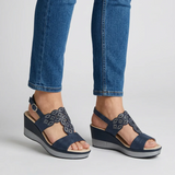 Elinazza | Damen-Keilsandalen mit verstellbarem Riemen in Blau