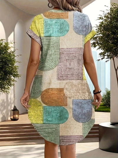 Salomé | Kurzärmeliges Hemdblusenkleid mit geometrischem Muster