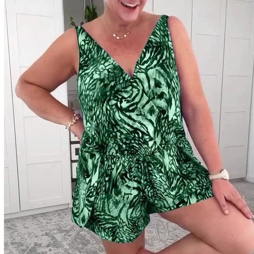 Bezre | Ärmelloser bedruckter Badeanzug mit V-Ausschnitt