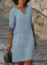 Kristina - Stilvolles Midikleid mit halblangen Ärmeln für Damen in Blau