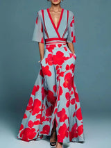 Jade – Elegantes Maxikleid mit Blumenmuster in Rot