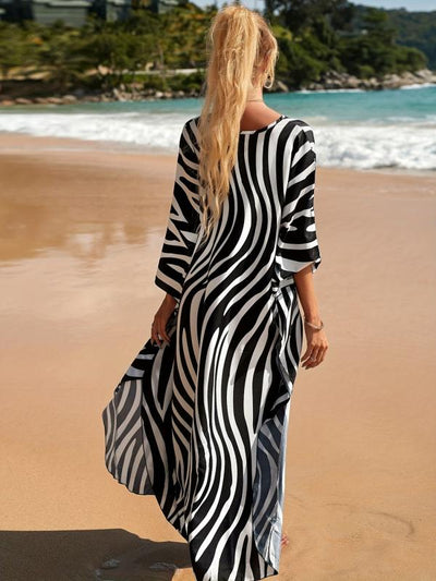 Zebra | Strandkleid Damen im Zebra-Print mit V-Ausschnitt für den Sommer