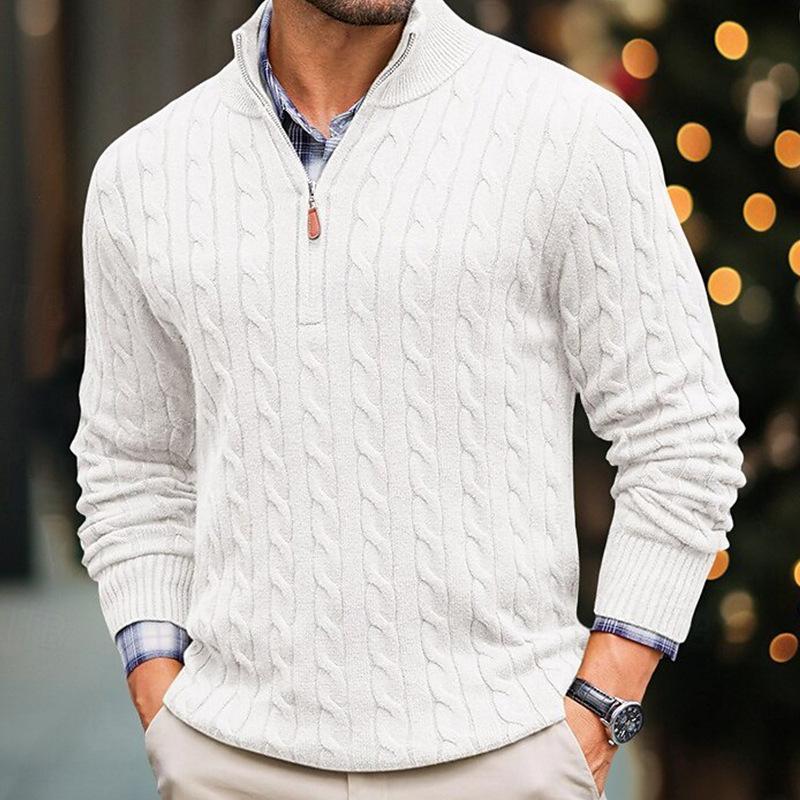 Herren Strickpullover mit Zopfmuster | Klassisch & Elegant | Halber Reißverschluss
