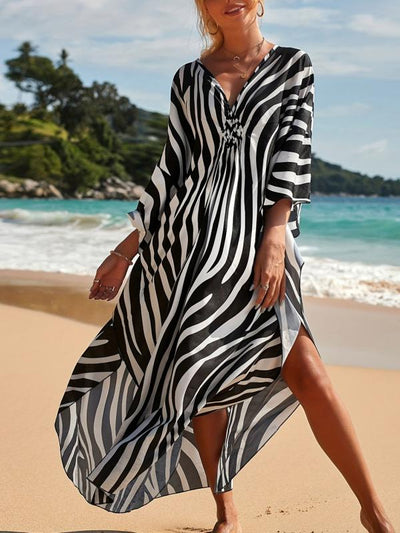 Zebra | Strandkleid Damen im Zebra-Print mit V-Ausschnitt für den Sommer