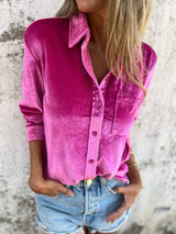 Trendy Samtbluse mit langen Ärmeln - Clara in Knallrosa