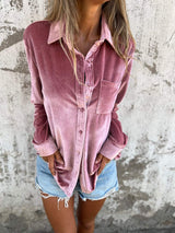 Trendy Samtbluse mit langen Ärmeln - Clara in Rosa