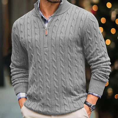 Herren Strickpullover mit Zopfmuster | Klassisch & Elegant | Halber Reißverschluss