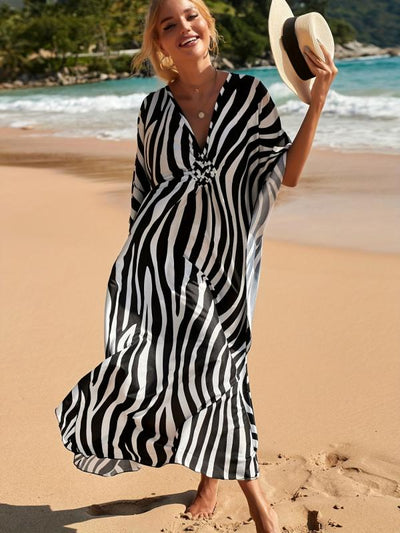 Zebra | Strandkleid Damen im Zebra-Print mit V-Ausschnitt für den Sommer