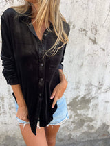 Trendy Samtbluse mit langen Ärmeln - Clara in Schwarz