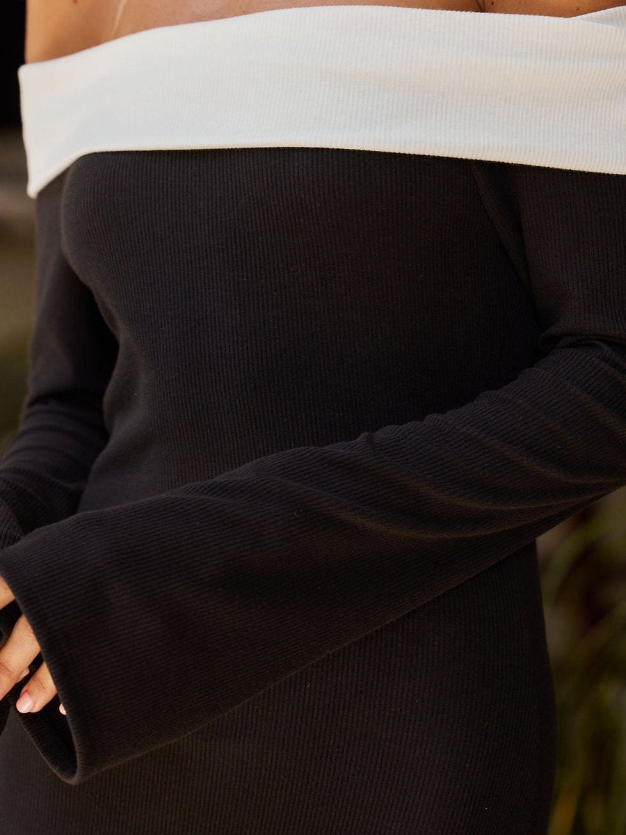 Schulterfreies Kontrast-Hüftkleid