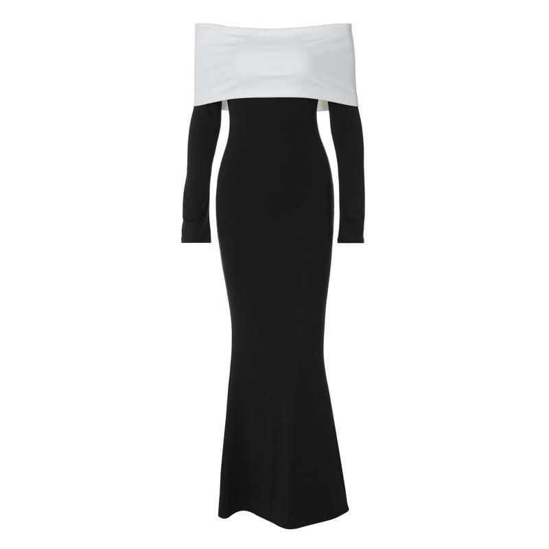 Schulterfreies Kontrast-Hüftkleid