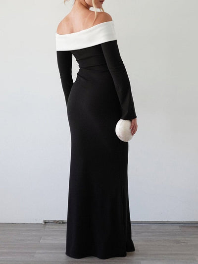 Schulterfreies Kontrast-Hüftkleid