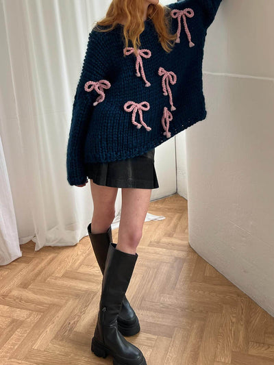 Exquisiter Bogen Crew Neck Lockere Pullover