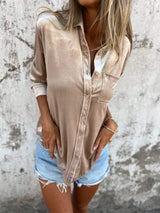 Trendy Samtbluse mit langen Ärmeln - Clara in Aprikose