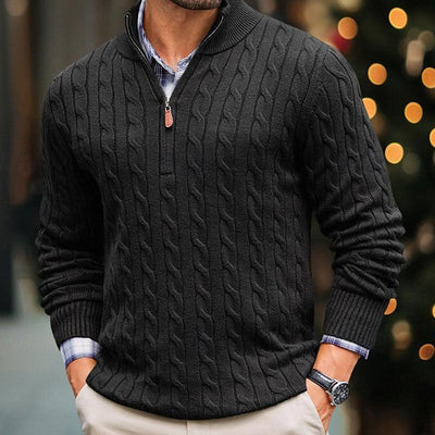 Herren Strickpullover mit Zopfmuster | Klassisch & Elegant | Halber Reißverschluss