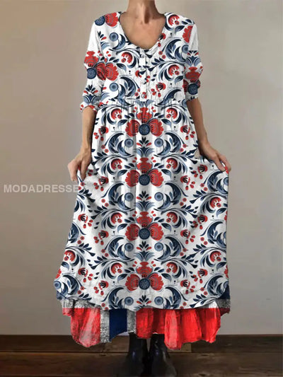 Frauen Norwegen 17. Mai Blumenmuster Kleid