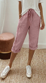Mariele | Luftige Damen-Caprihose mit dekorativer Spitze in Rosa