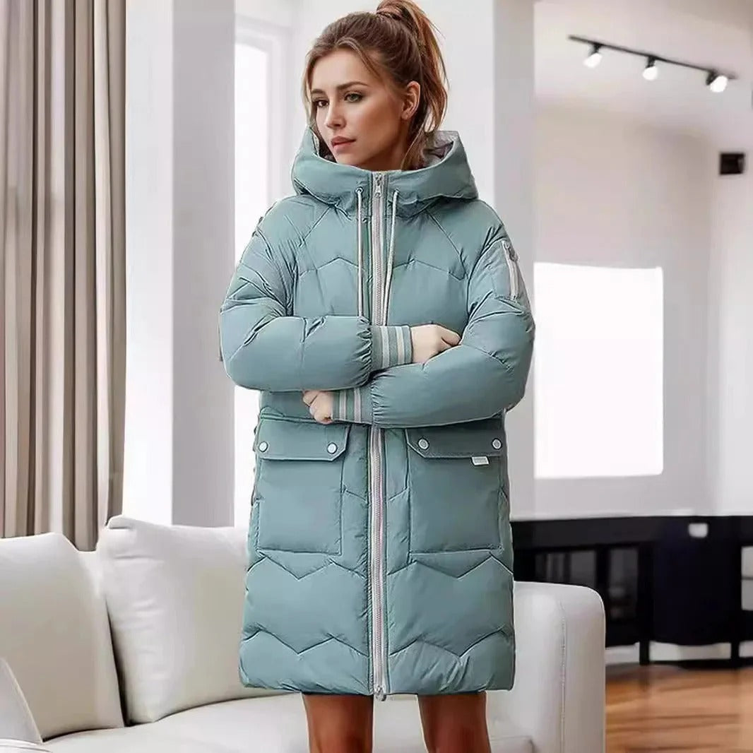 Lange warme Winterjacke mit Kapuze - Heike
