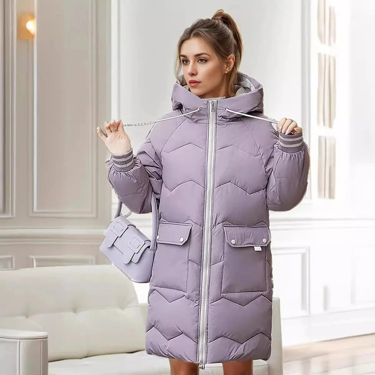 Lange warme Winterjacke mit Kapuze - Heike