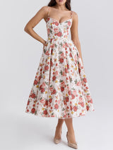 Damen Ärmelloses Korsett Midikleid - Eleganter Dinner Party Stil in Blumen