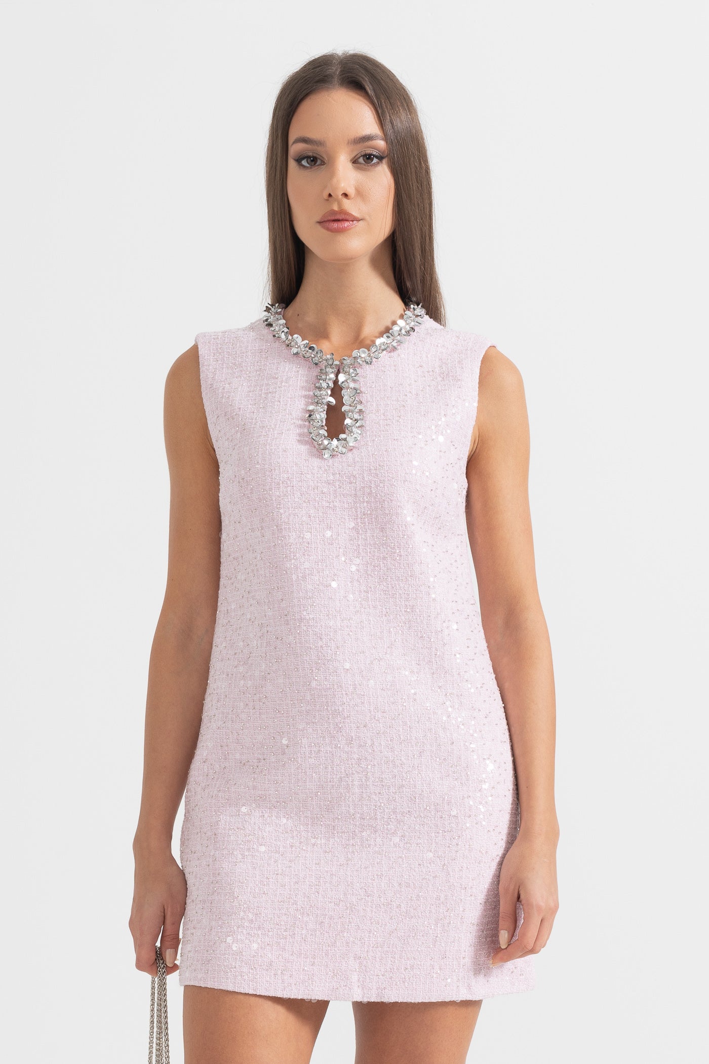 Edles Tweed-Minikleid | Glanz-Details | Elegante Verzierung