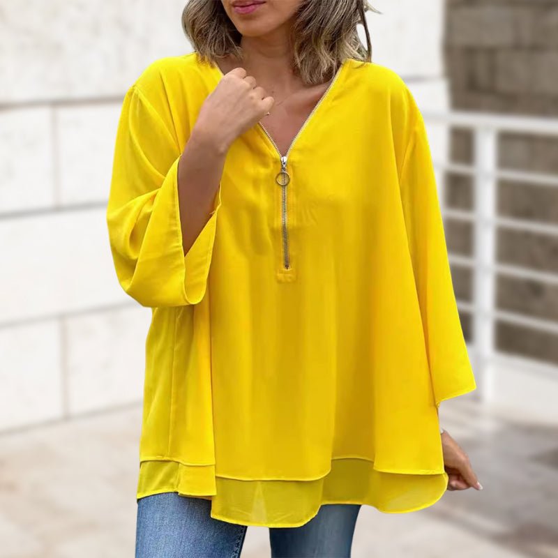 Monina - Stilvolles V-Ausschnitt Chiffon Top mit Reißverschluss