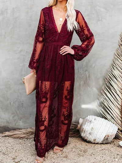 Paula | Elegantes und fließendes Maxikleid aus Boho-Spitze für Frauen