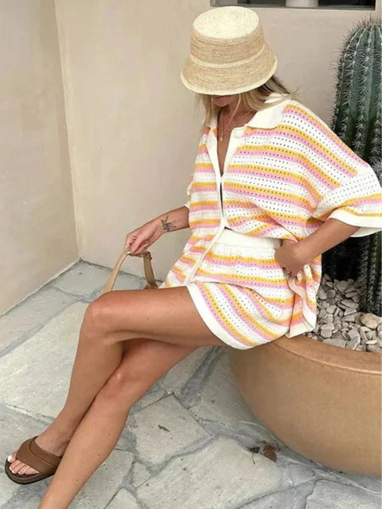 Azarreth - Schickes Gestreiftes Hemd & Shorts