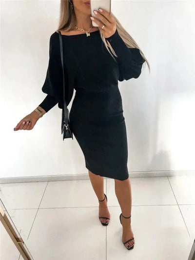 Elegantes Strick-Midikleid | Stilvoll & Bequem | Schulterfrei