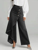 Damen Hochtaillierte Weite Jeans – Lässige Bequeme Denim Hose in Schwarz