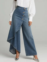 Damen Hochtaillierte Weite Jeans – Lässige Bequeme Denim Hose in Blau