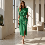 Daniela - Elegantes Midikleid mit Schlitz in Grün