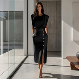 Daniela - Elegantes Midikleid mit Schlitz in Schwarz