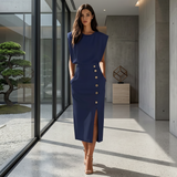 Daniela - Elegantes Midikleid mit Schlitz in Dunkelblau