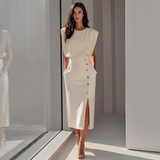 Daniela - Elegantes Midikleid mit Schlitz in Beige
