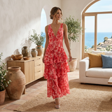 Scarlett - Elegantes florales Maxikleid in Rot