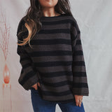 Pullover Damen Oversized Streifen in Braun