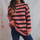 Pullover Damen Oversized Streifen in Rosa