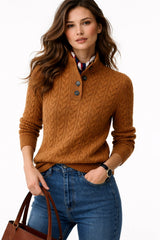 Pullover Damen Zopfmuster Langarm in Braun