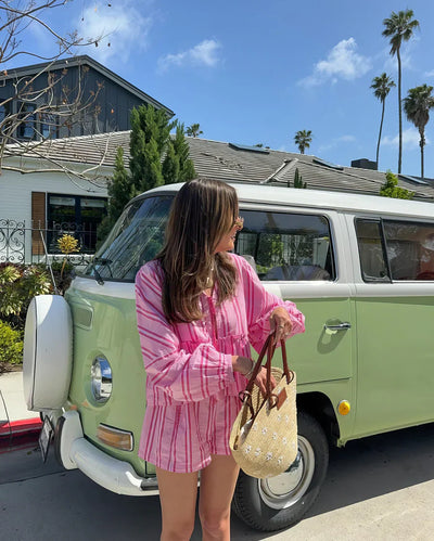 Damen Sommer-Zweiteiler – Gestreifte Bluse & Shorts – Lässiger Schnitt