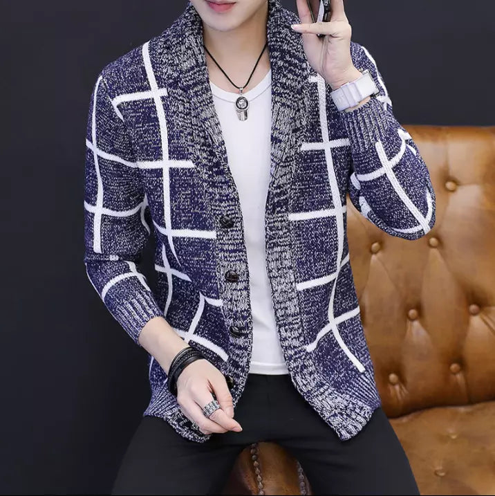 Herman	- Karierte Strickjacke mit Reverskragen für Herren