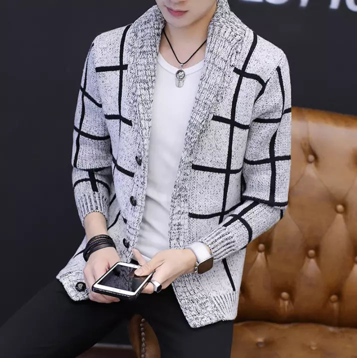 Herman	- Karierte Strickjacke mit Reverskragen für Herren